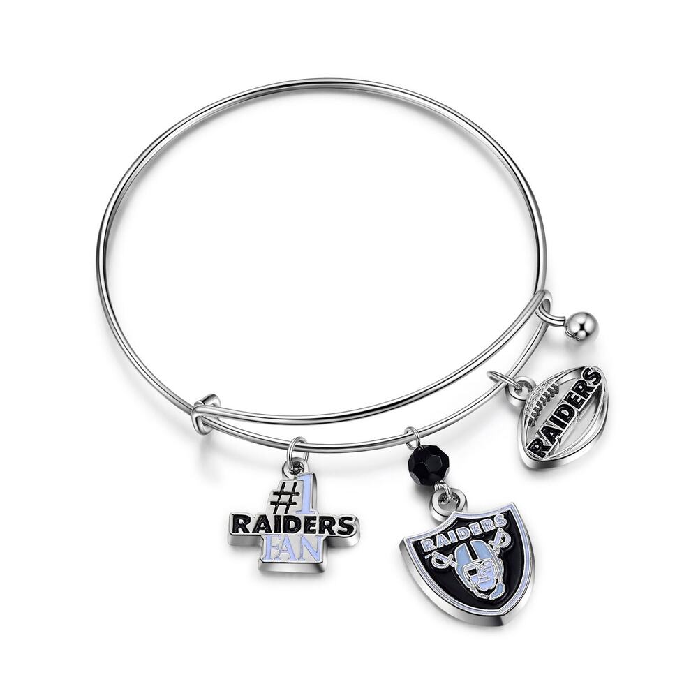 NFL Raiders Bracelet 3 Charm Womens Silver jewelry Las Vegas Bangle Football